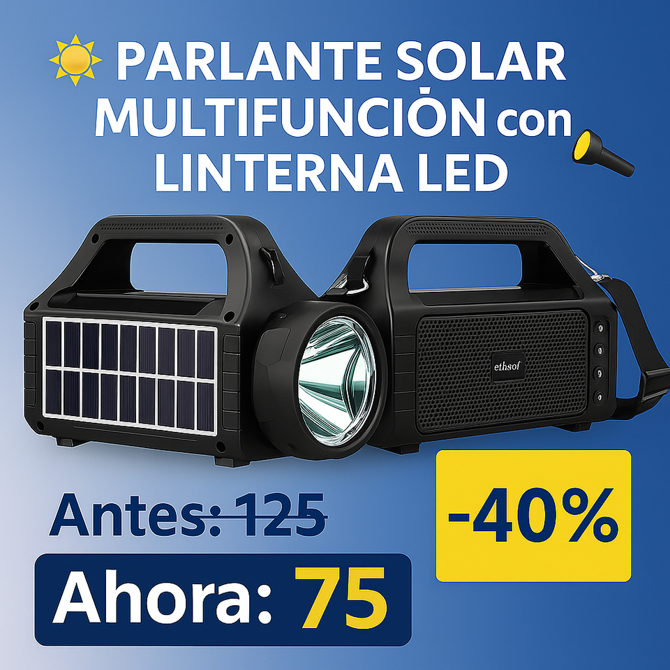 ☀️ Parlante Solar Multifunción con Linterna LED 🔦