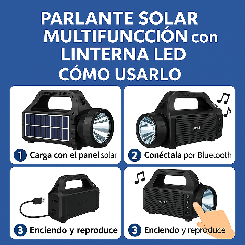 ☀️ Parlante Solar Multifunción con Linterna LED 🔦