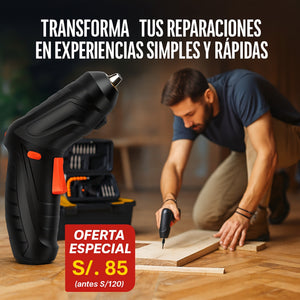 🔥Kit Destornillador Eléctrico Inalámbrico 47 Pzas. con Luz LED y Brazo Extensible 🔋 | Alta Potencia + Envío Perú 🇵🇪🔥