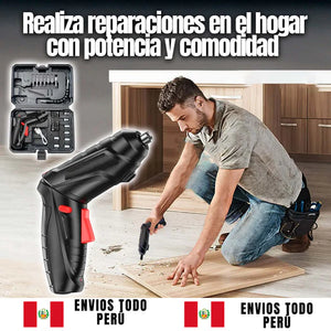 🔥Kit Destornillador Eléctrico Inalámbrico 47 Pzas. con Luz LED y Brazo Extensible 🔋 | Alta Potencia + Envío Perú 🇵🇪🔥