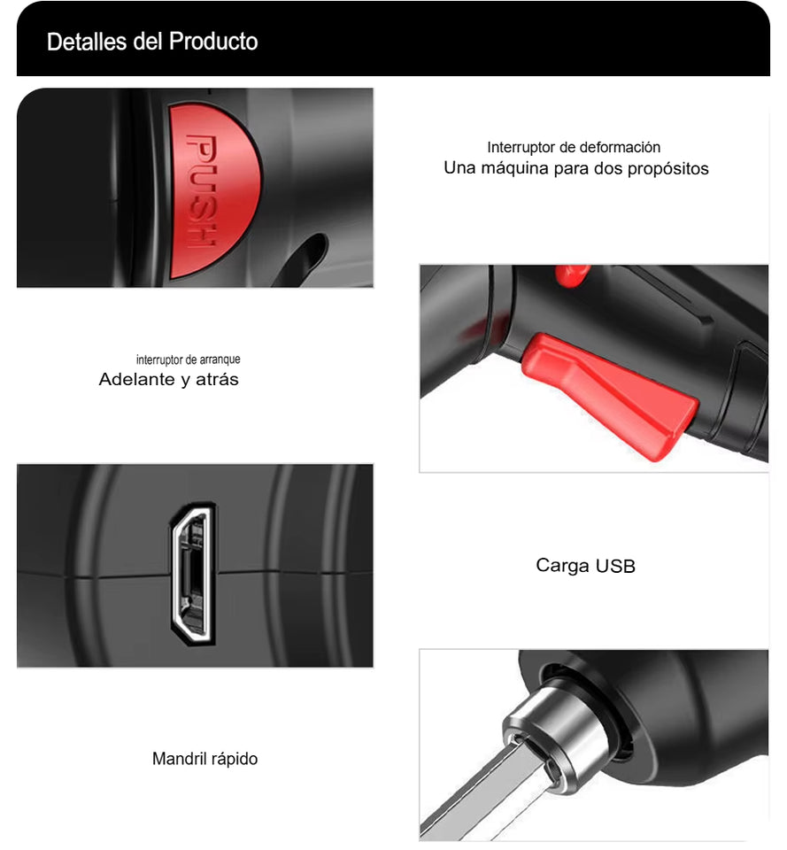 🔥Kit Destornillador Eléctrico Inalámbrico 47 Pzas. con Luz LED y Brazo Extensible 🔋 | Alta Potencia + Envío Perú 🇵🇪🔥