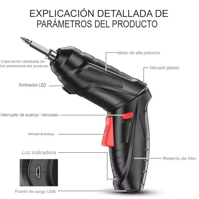 🔥Kit Destornillador Eléctrico Inalámbrico 47 Pzas. con Luz LED y Brazo Extensible 🔋 | Alta Potencia + Envío Perú 🇵🇪🔥